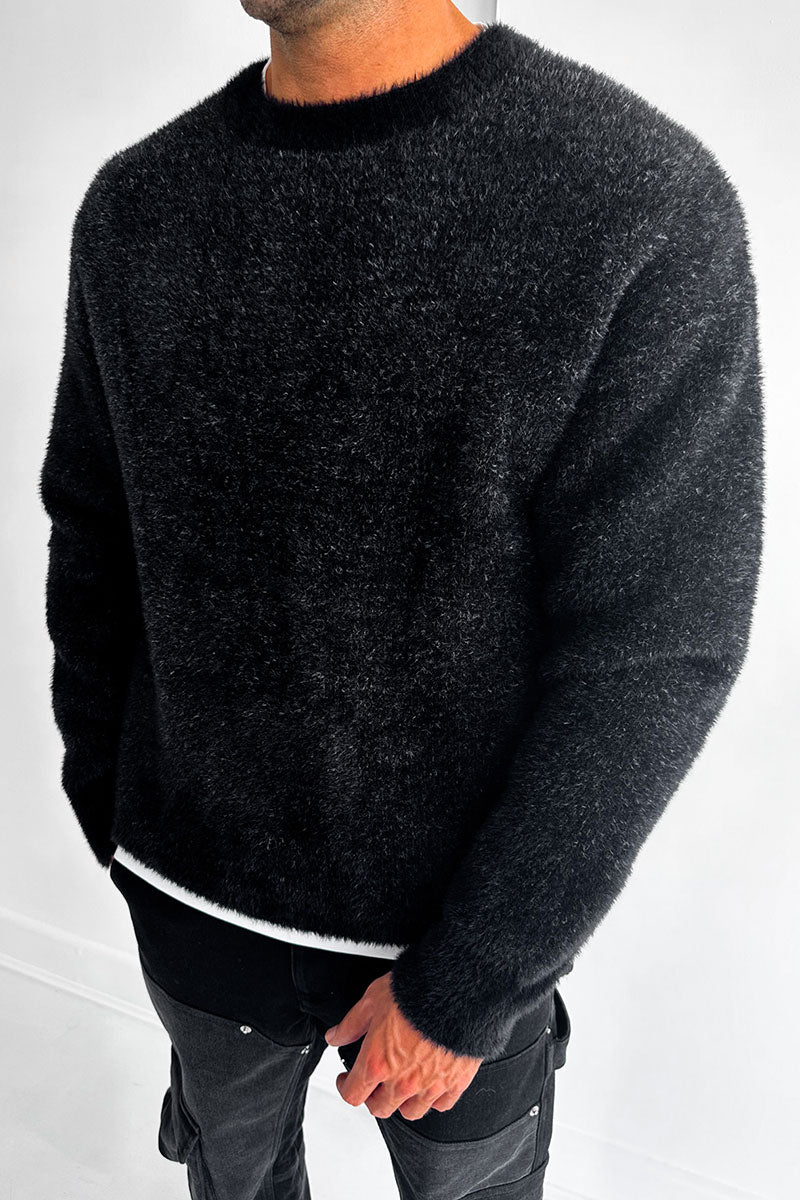 Mohair Crew Neck Sweatshirt - Black