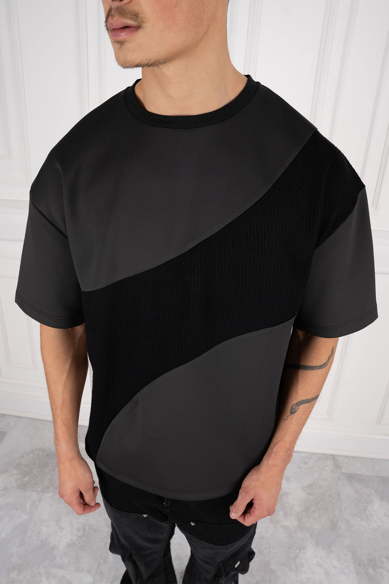 Scuba Knit Panel T-Shirt - Black