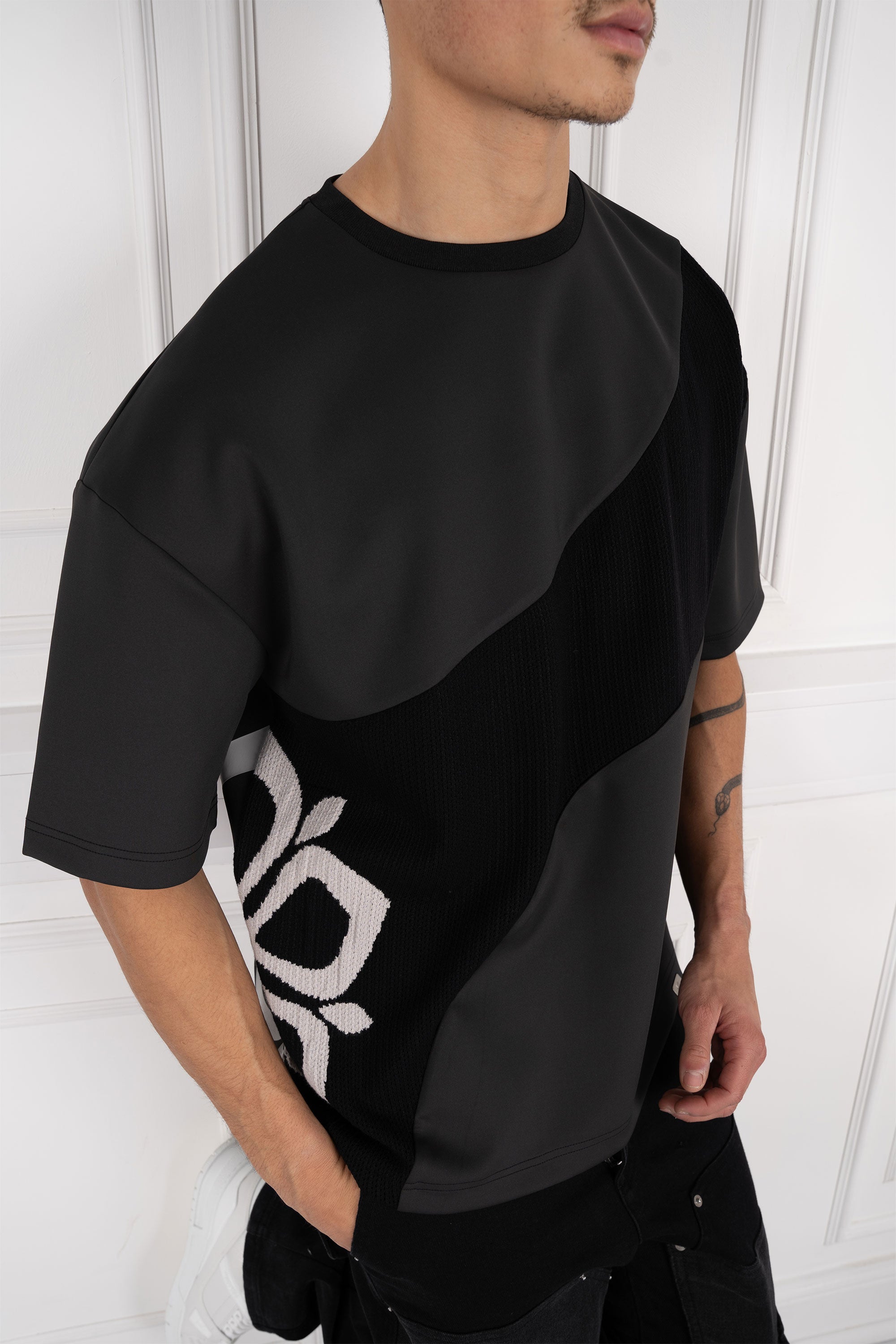 Scuba Knit Panel T-Shirt - Black