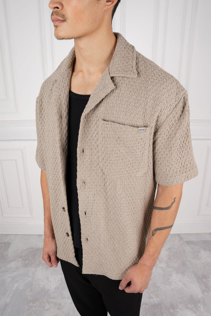 Oversized Waffle Oversize Shirt - Stone