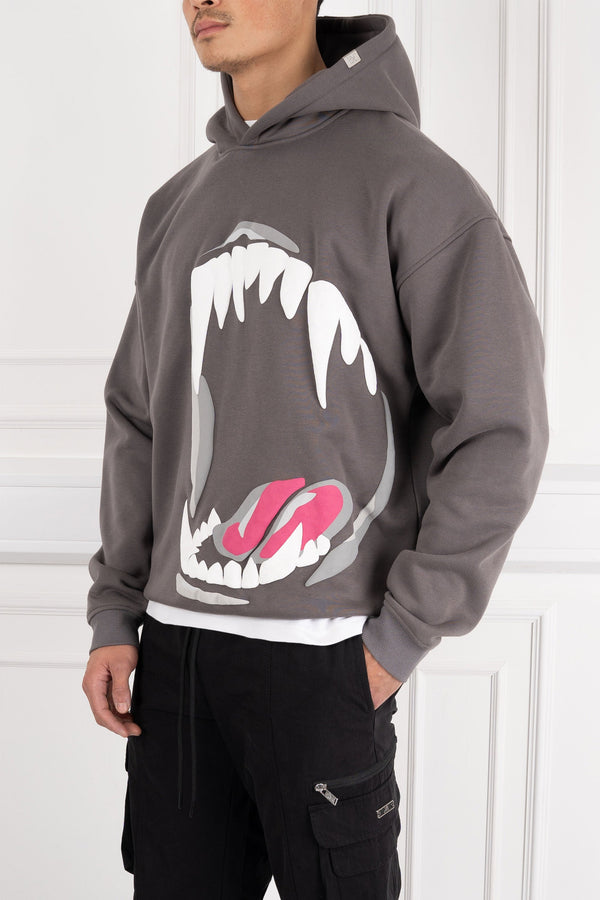 Jaws Oversized Puff Print Hoodie - Charcoal