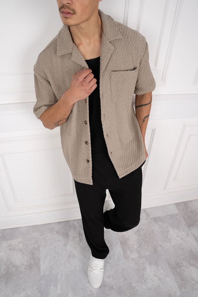 Oversized Waffle Oversize Shirt - Stone