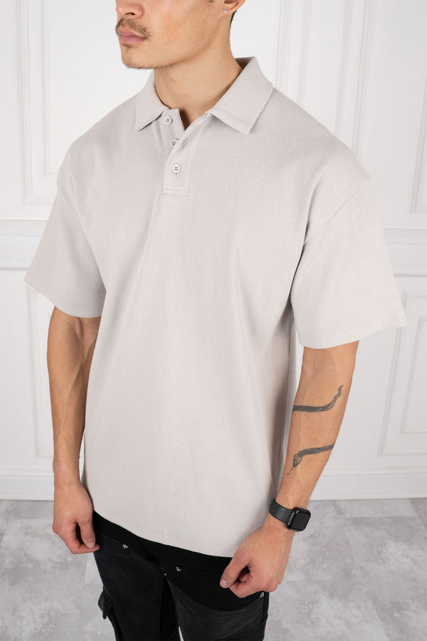 Ribbed Oversize Polo Shirt - Grey