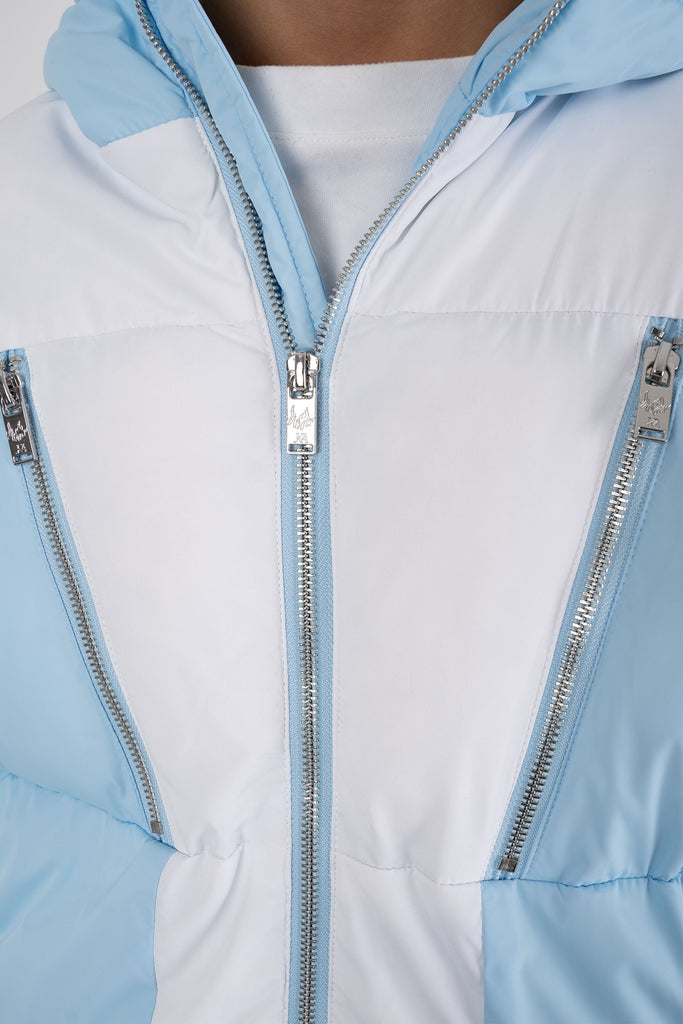 Split Panel Puffer Jacket - Pale Blue