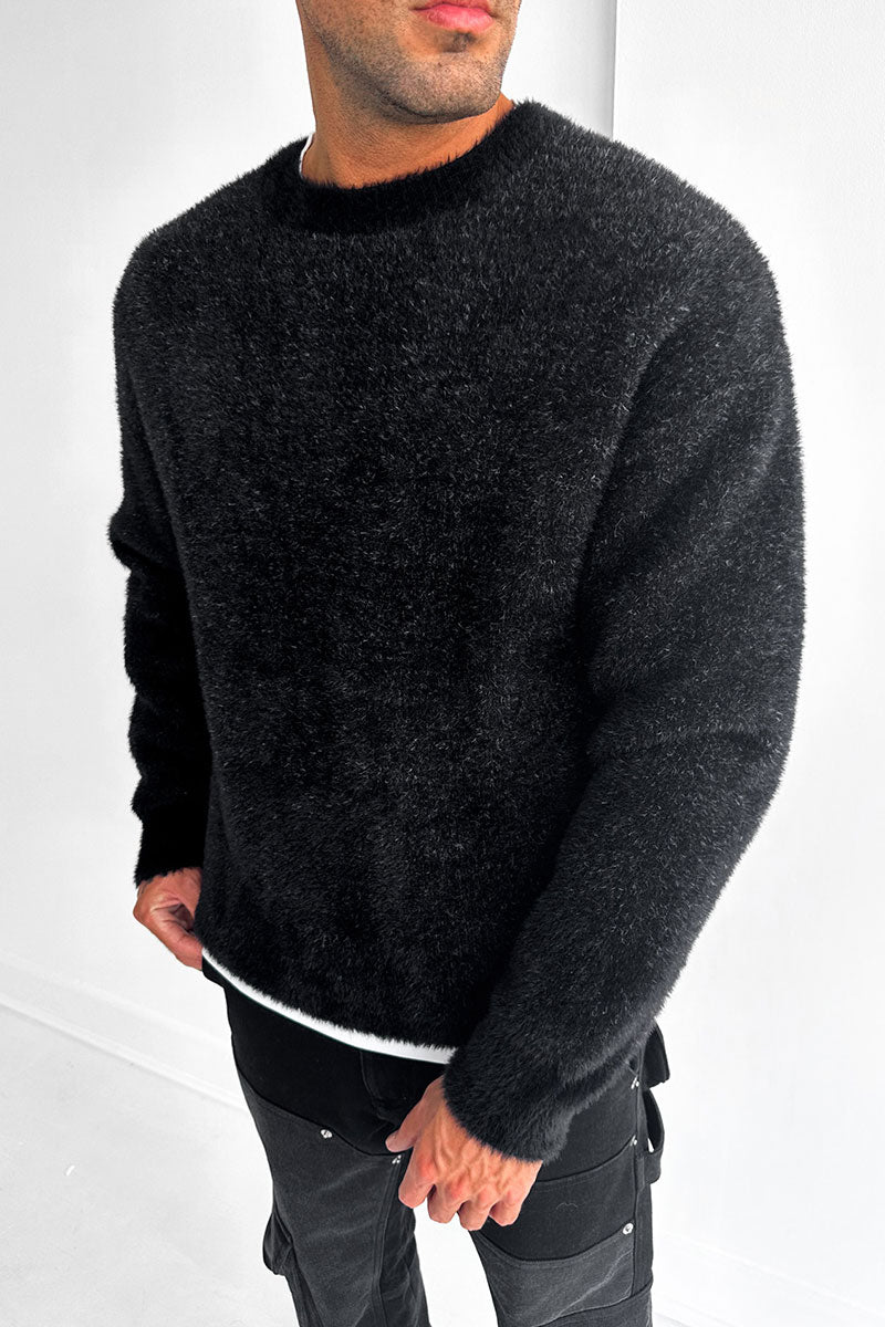 Mohair Crew Neck Sweatshirt - Black