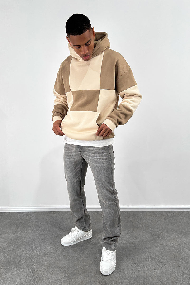 Check Stitch Oversized Hoodie - Stone