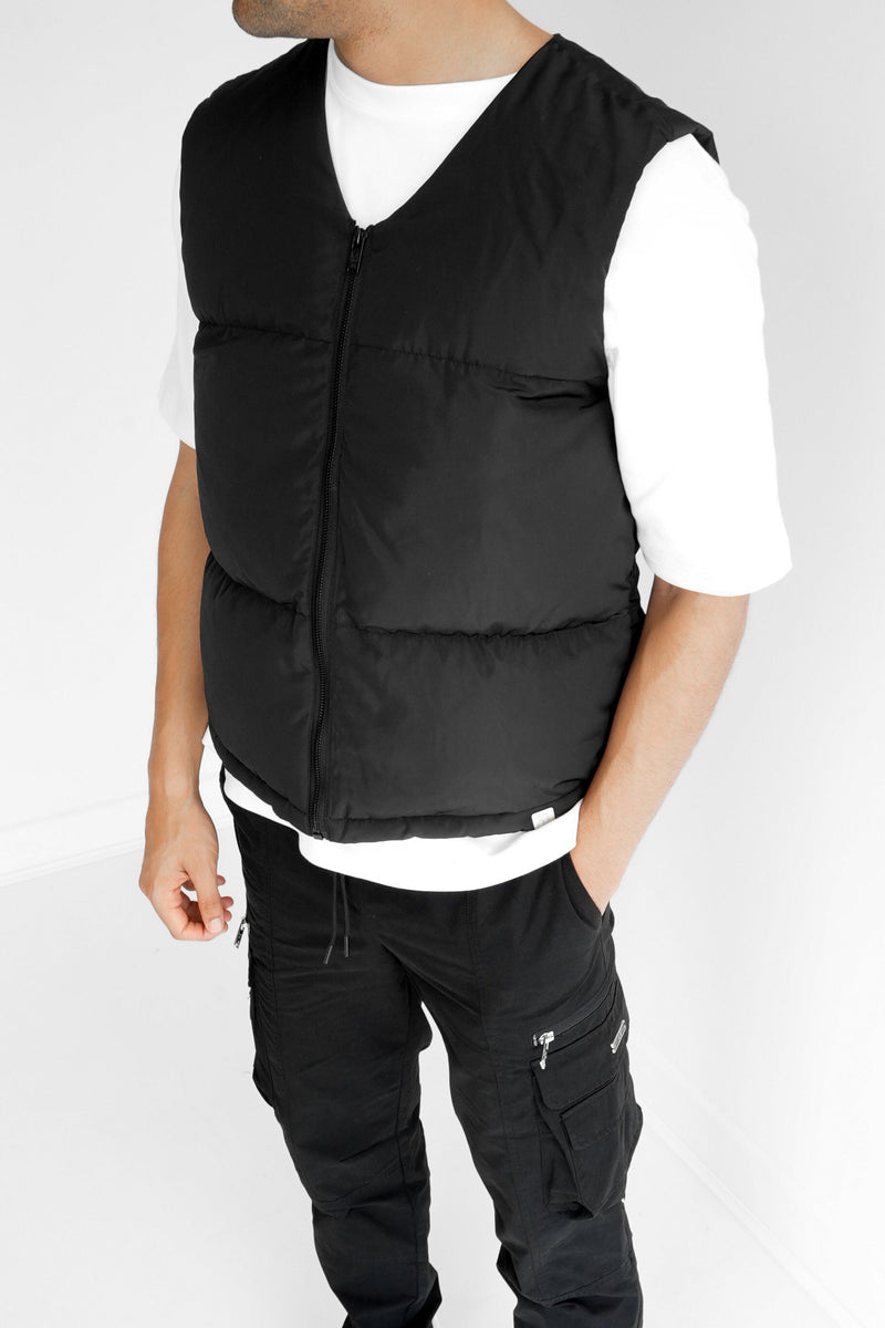 Cropped Puffer Gilet - Black