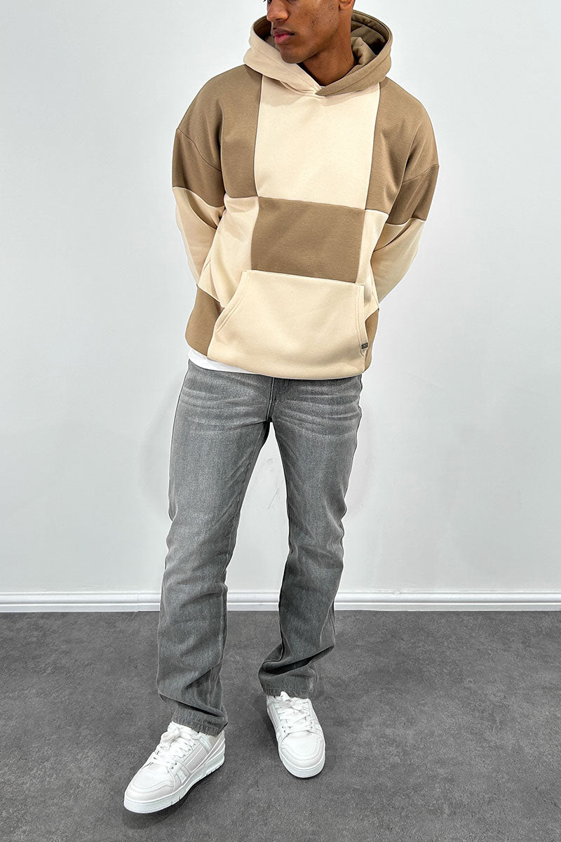 Check Stitch Oversized Hoodie - Stone