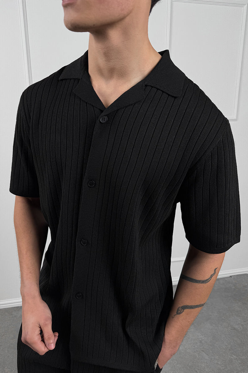 Pleated Revere Shirt - Black