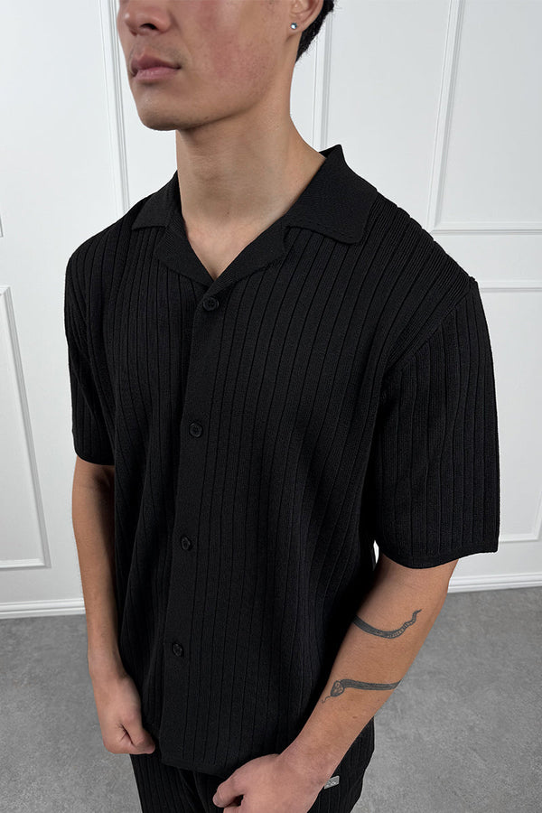 Pleated Revere Shirt - Black