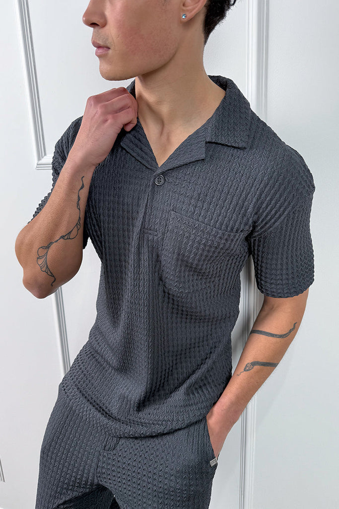 Structured Open Neck Polo - Charcoal