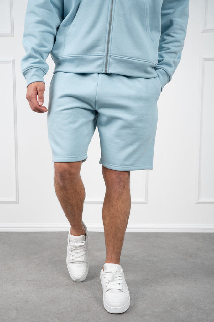 Relaxed Boxy Zip Through Hoodie - Light Blue