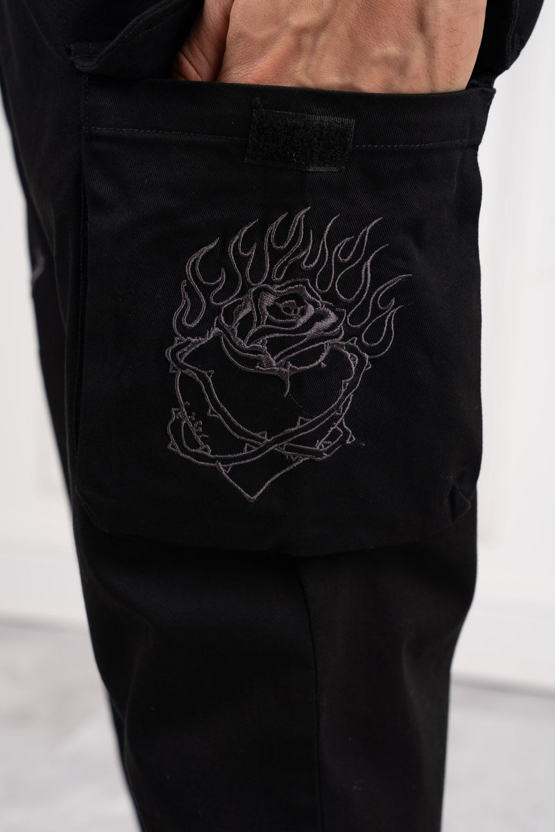 Patchwork Cargo Pants - Black