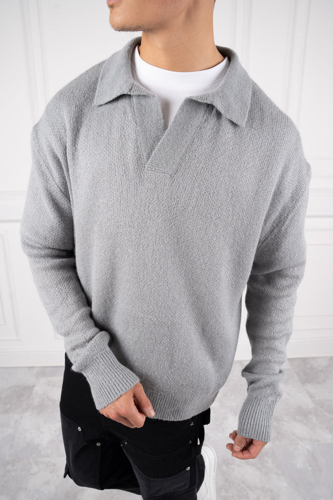 Relaxed Knitted Polo - Charcoal