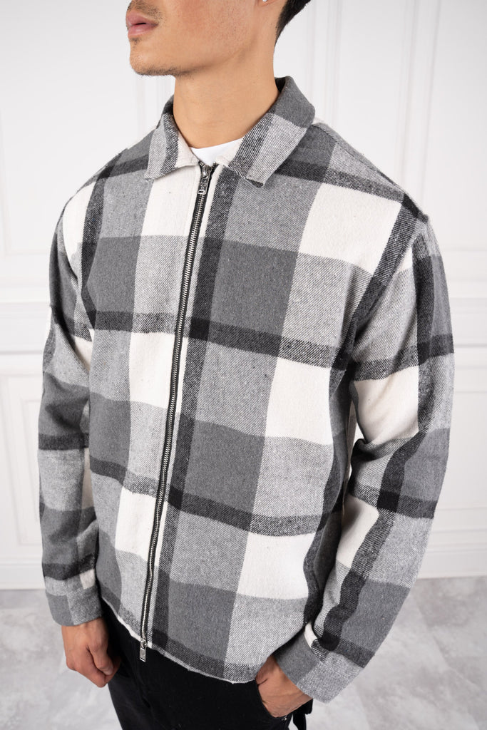 Boxy Checked Double Zip Shirt - Grey