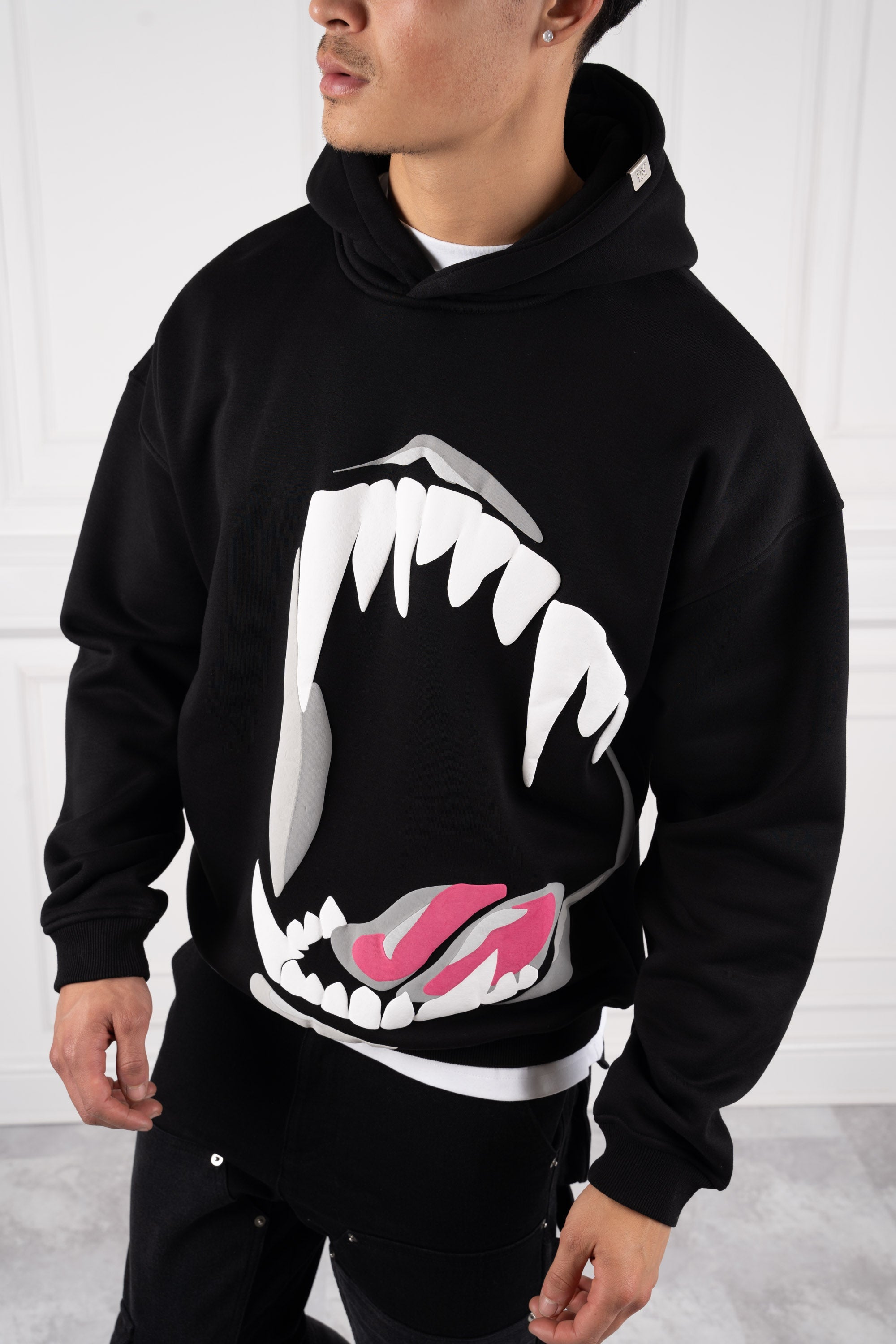 Jaws Oversized Puff Print Hoodie - Black