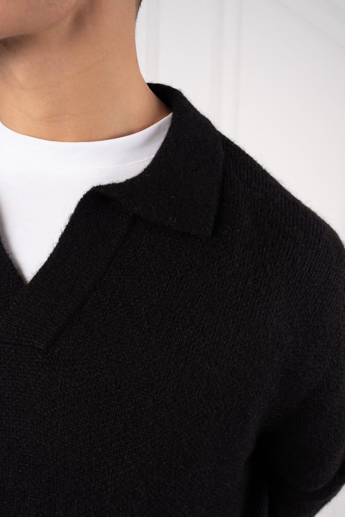 Relaxed Knitted Polo - Black