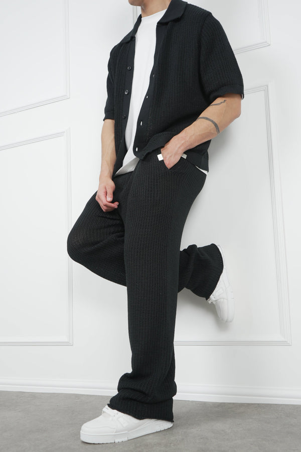 Relaxed Crochet Jogger - Black