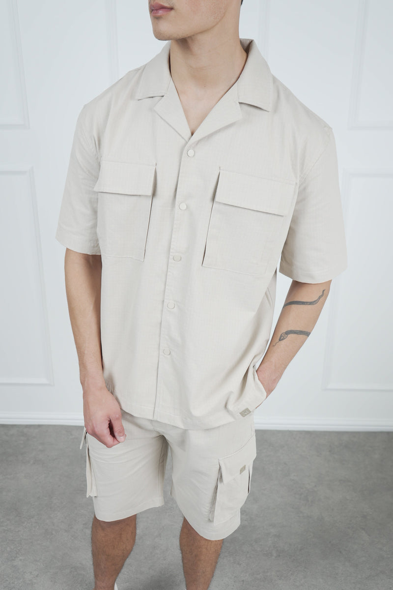 Boxy Ripstop Oversized Shirt - Stone