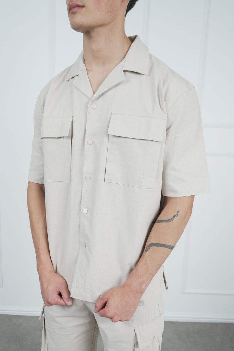 Boxy Ripstop Oversized Shirt - Stone