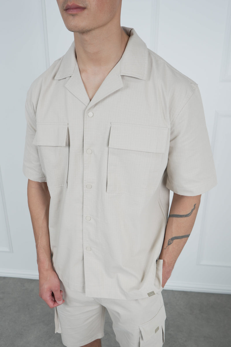 Boxy Ripstop Oversized Shirt - Stone
