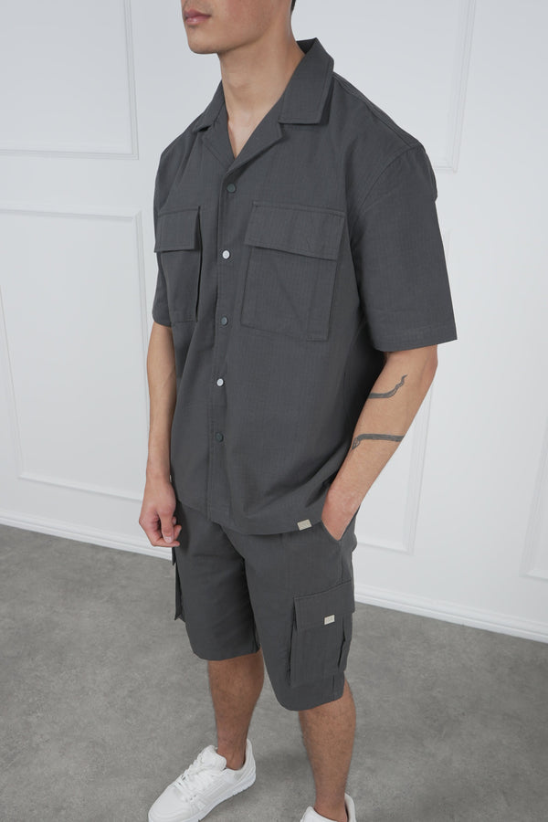 Boxy Ripstop Oversized Shirt - Charcoal