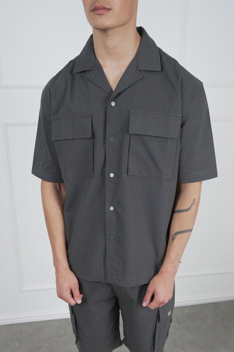 Boxy Ripstop Oversized Shirt - Charcoal