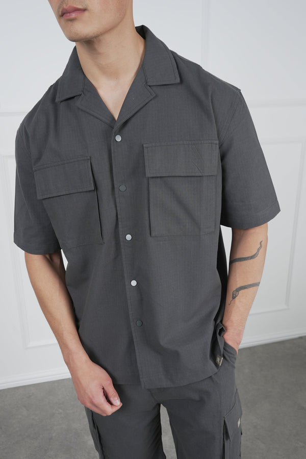 Boxy Ripstop Oversized Shirt - Charcoal