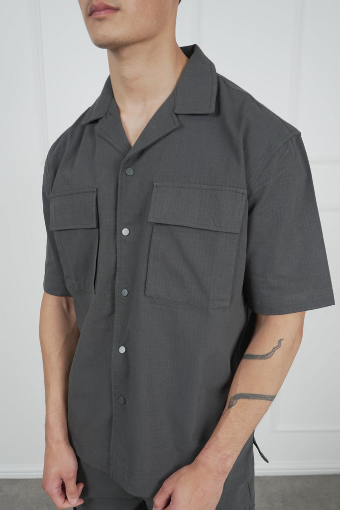 Boxy Ripstop Oversized Shirt - Charcoal