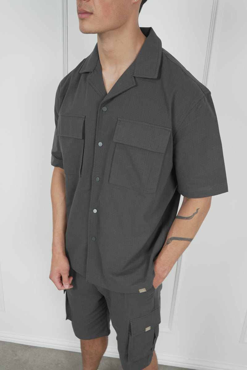 Boxy Ripstop Oversized Shirt - Charcoal