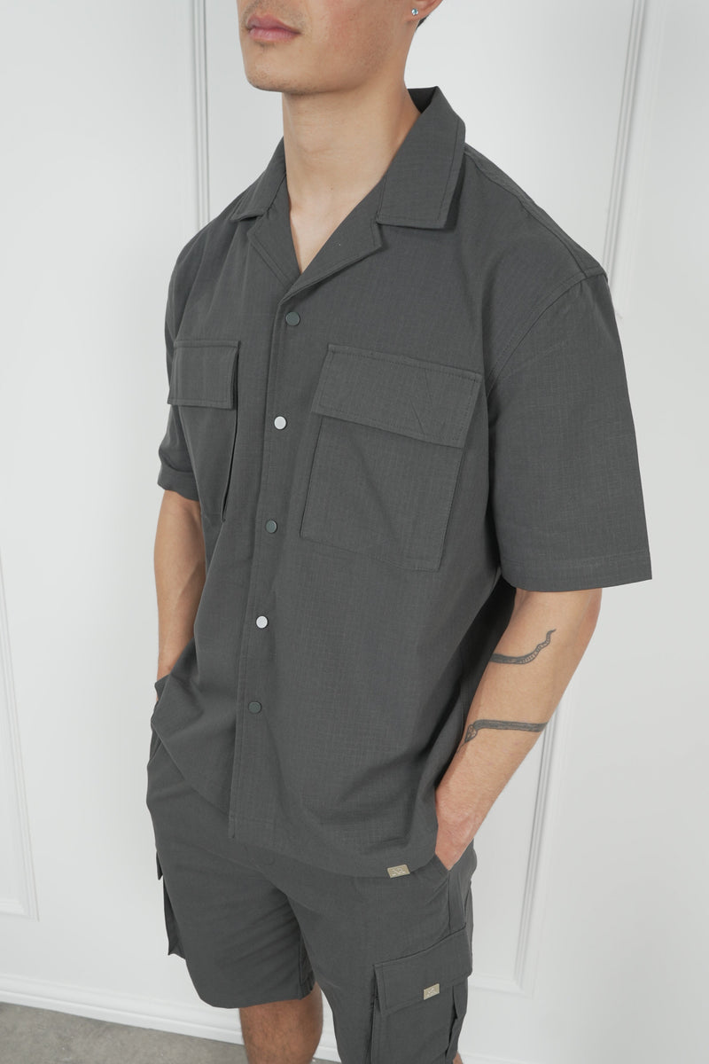 Boxy Ripstop Oversized Shirt - Charcoal