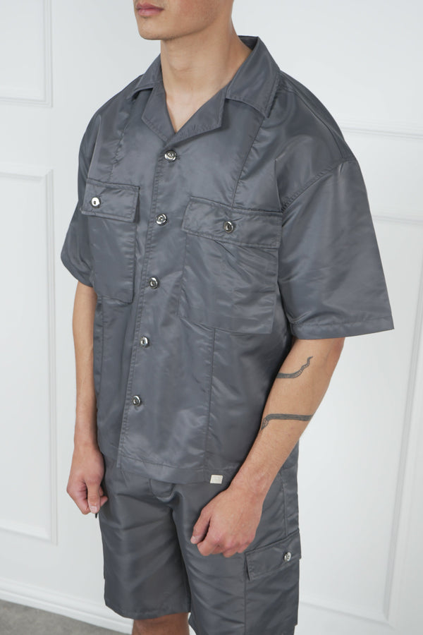 Boxy Nylon Oversized Shirt - Charcoal