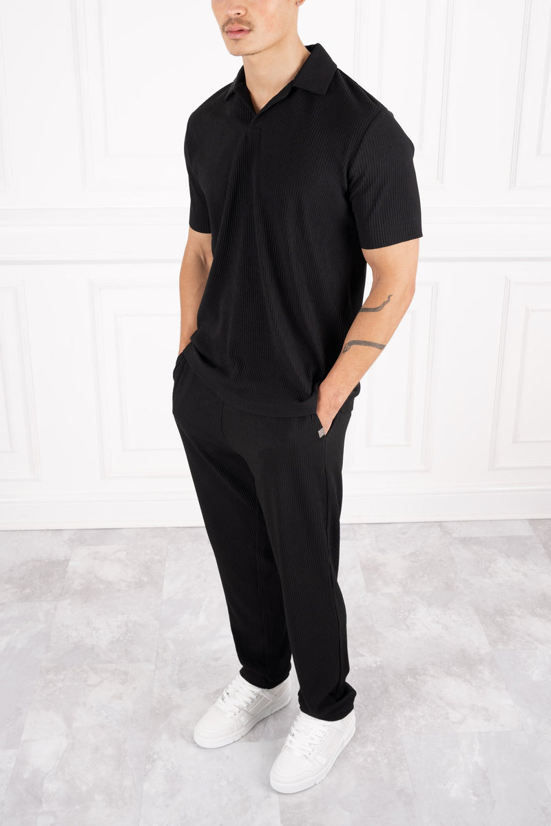 Pleated Polo Shirt - Black