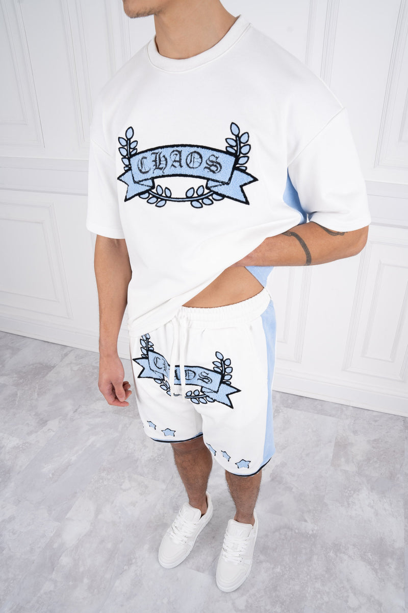Chaos Crest T-Shirt - White/Pale Blue