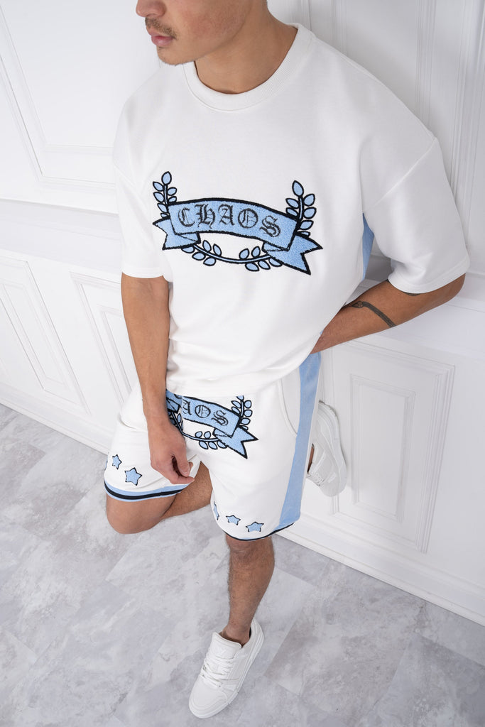 Chaos Crest T-Shirt - White/Pale Blue