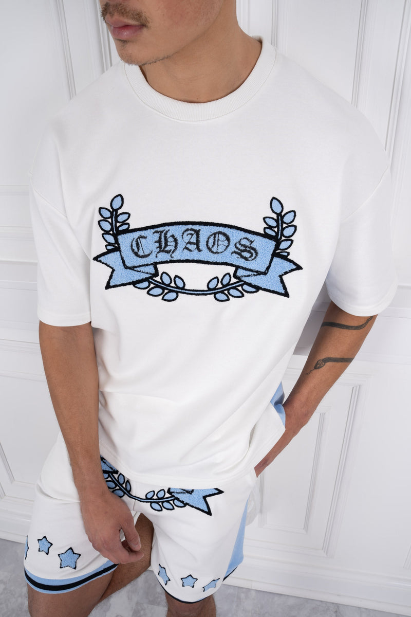 Chaos Crest T-Shirt - White/Pale Blue