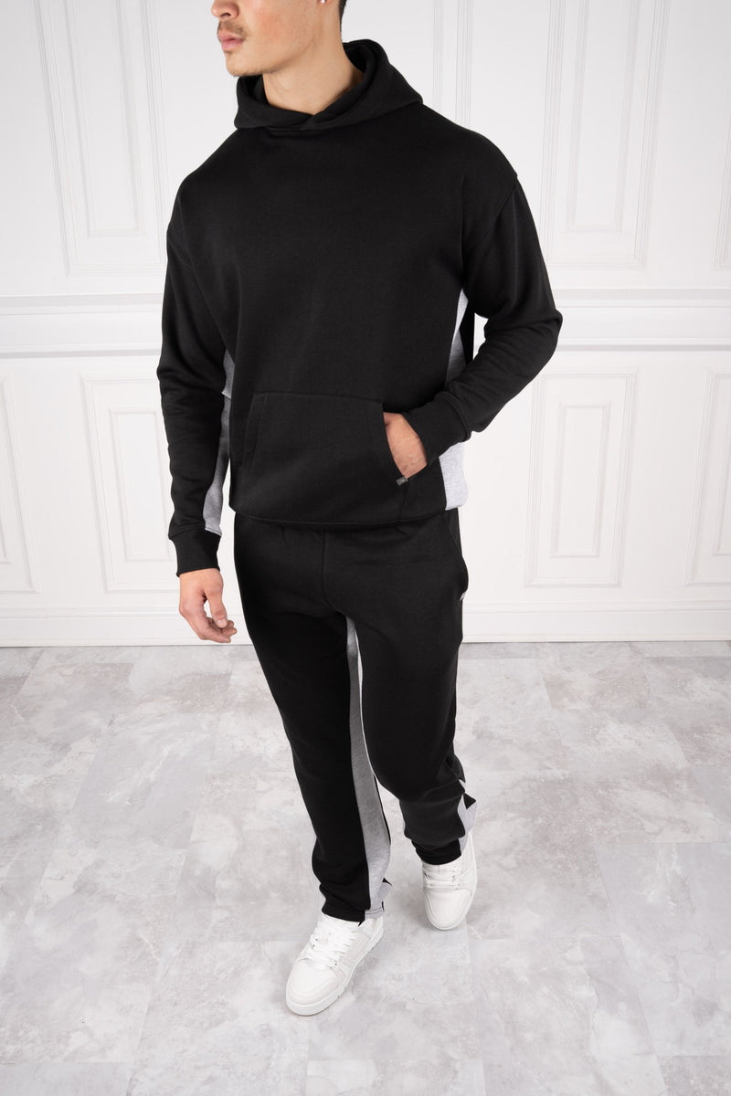 Vintage Flare Panel Tracksuit Hoodie - Black/Grey