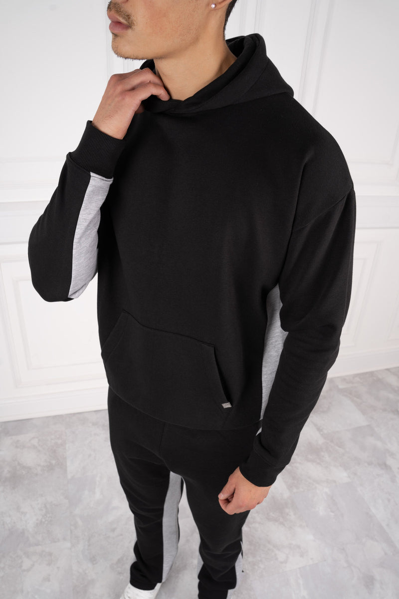 Vintage Flare Panel Tracksuit Hoodie - Black/Grey