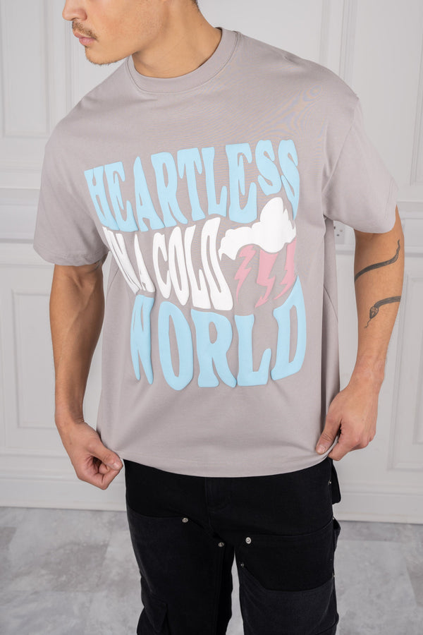 Heartless Oversized Puff Print T-Shirt - Grey