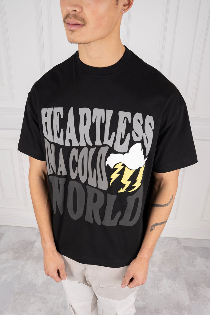 Heartless Oversized Puff Print T-Shirt - Black