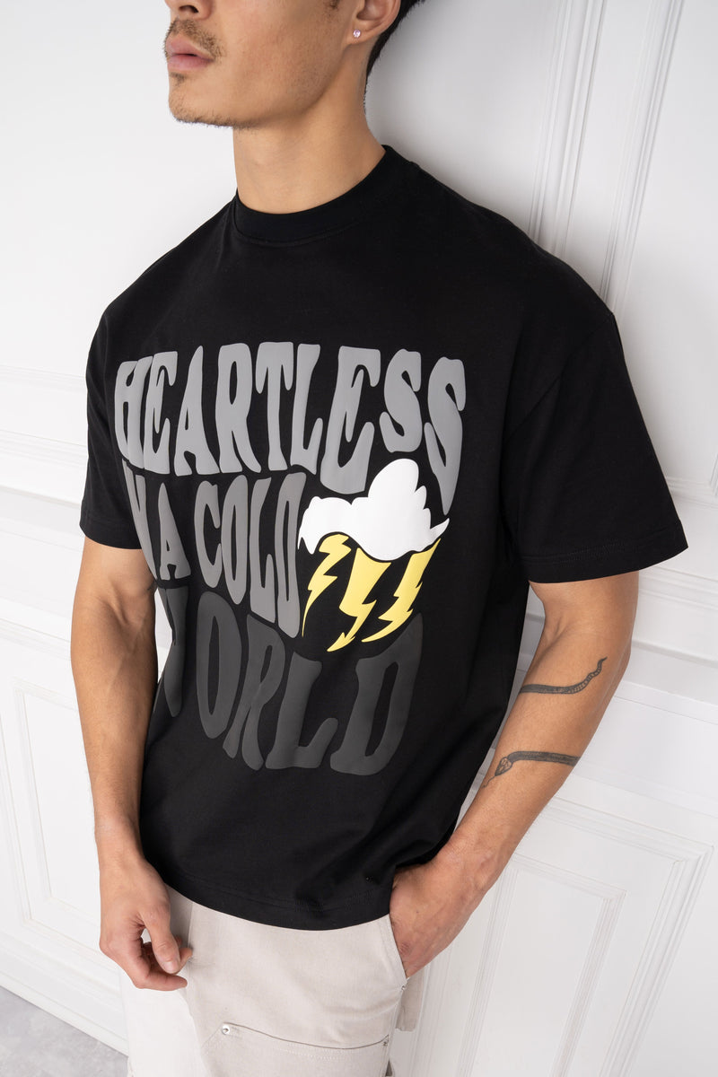 Heartless Oversized Puff Print T-Shirt - Black