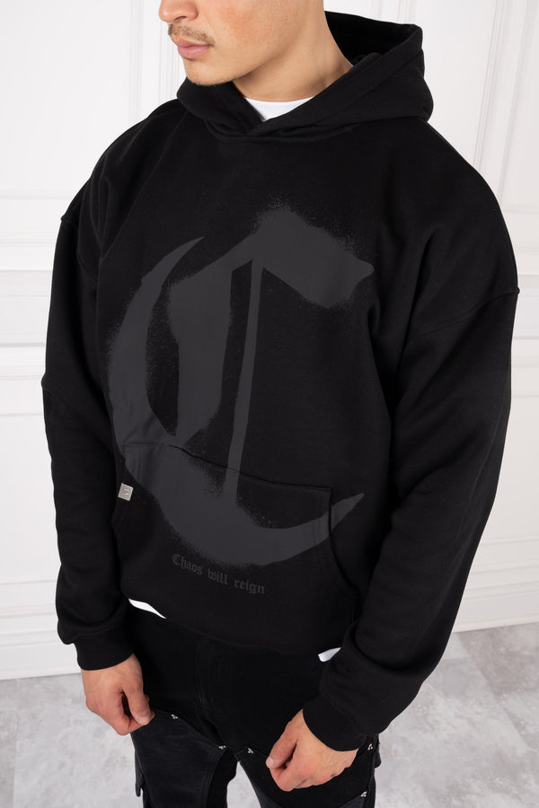 Chaos Will Reign Spray Oversized Hoodie - Black