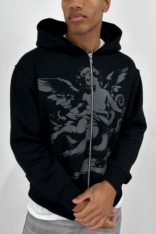 Cherub Double Zip Hoodie - Black