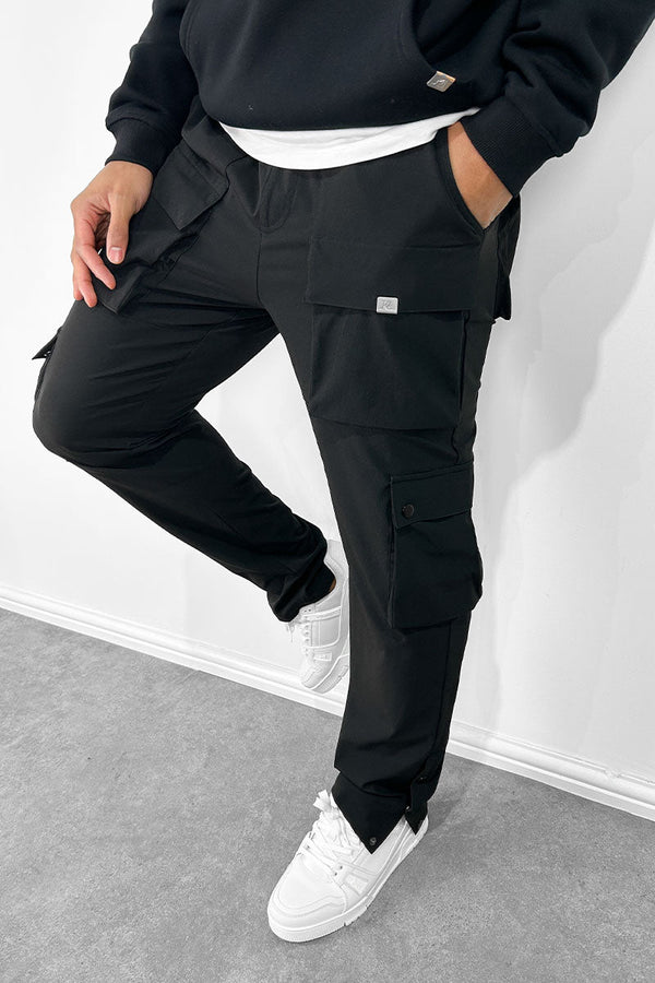 Contrast Band Snap Cargo Pant - Black