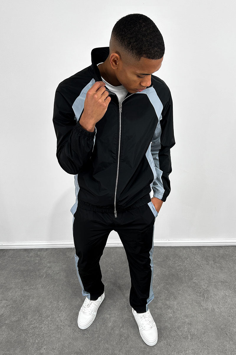 Nylon Track Jacket - Black/Pale Blue