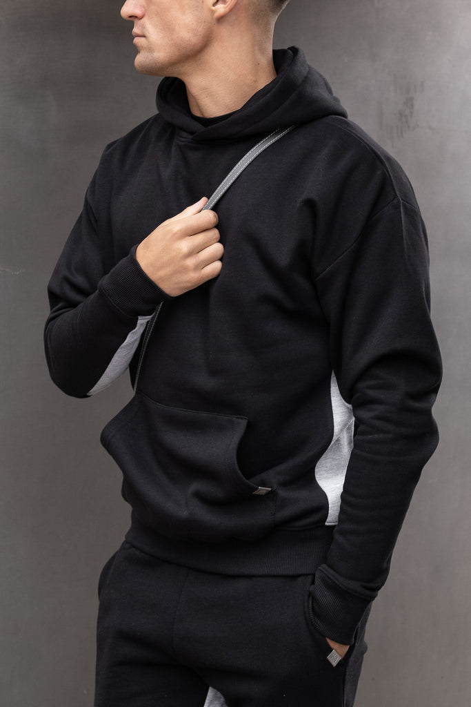 Vintage Flare Panel Tracksuit Hoodie - Black/Grey