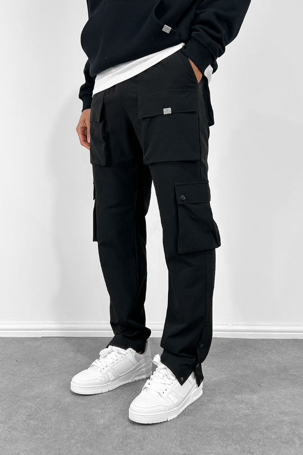 Contrast Band Snap Cargo Pant - Black