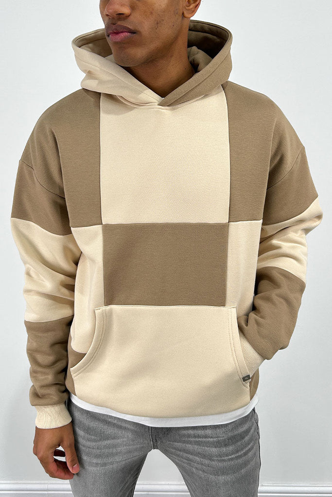 Check Stitch Oversized Hoodie - Stone