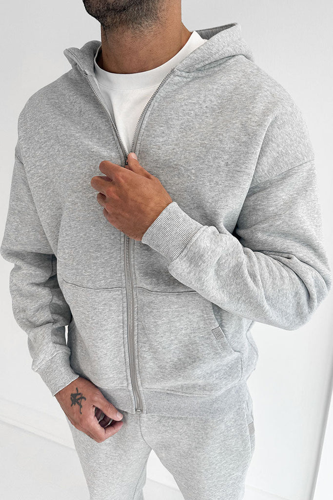 Essential Zip-Up Hoodie - Grey Marl