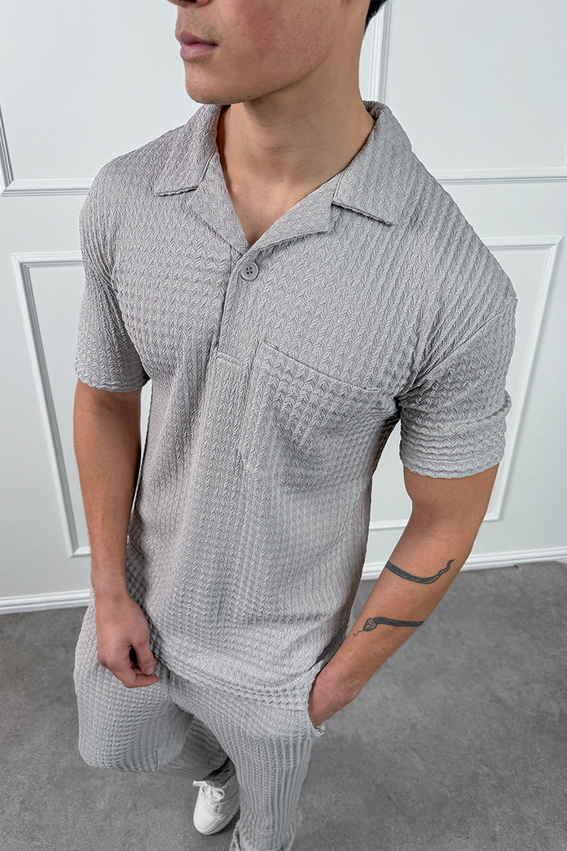 Structured Open Neck Polo - Grey